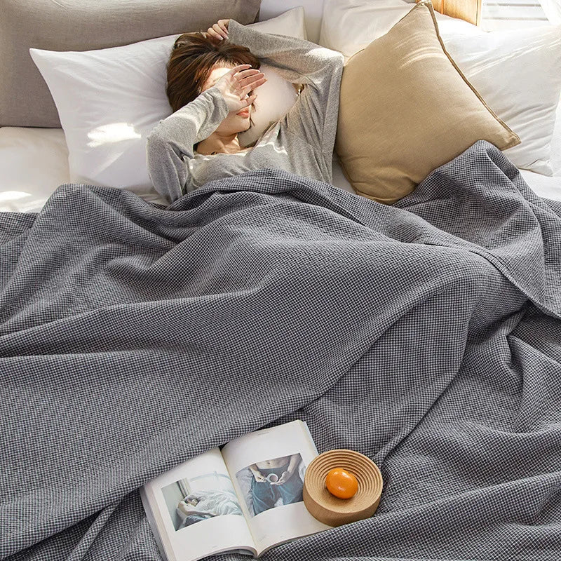 Cloud-Soft All-Season Cocoon 100% Cotton Plaid Blanket