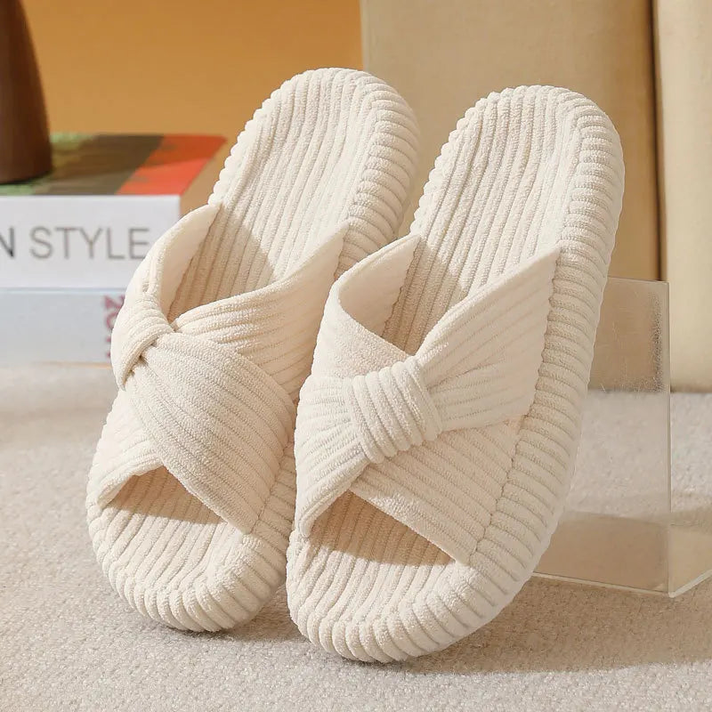 Women's Corduroy Cross Strap Home Slippers