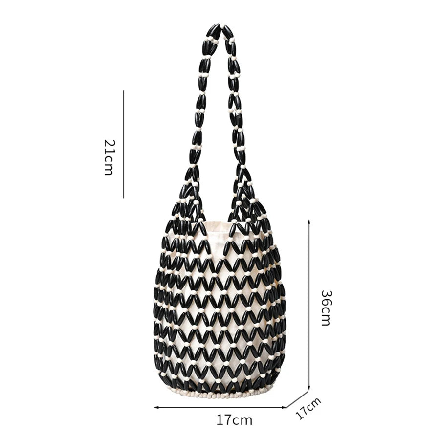 The Talitha Wooden Beaded Bucket Bag