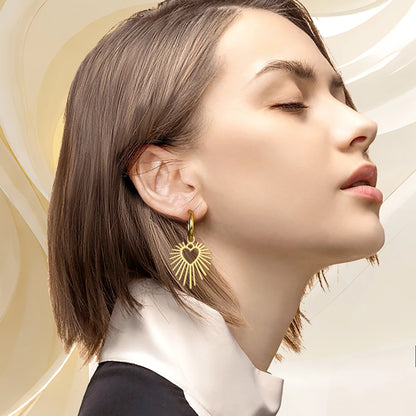 Geometric Heart Sun Pendant Drop Earrings