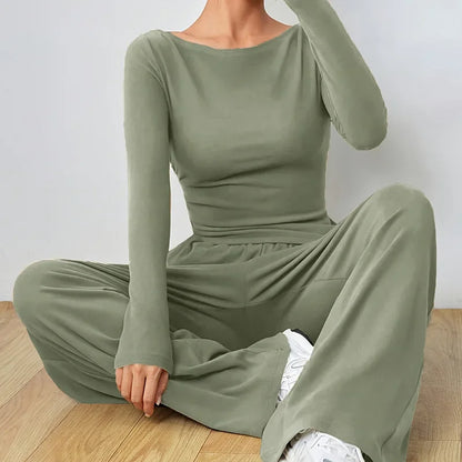 The Flow State Set: Effortless Chic Women's Two-Piece Wide-Leg Ensemble