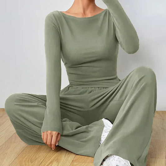 The Flow State Set: Effortless Chic Women's Two-Piece Wide-Leg Ensemble