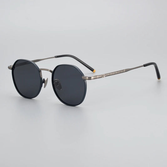 The Titan's Gaze: Men's Pure Titanium Round Polarized Sunglasses