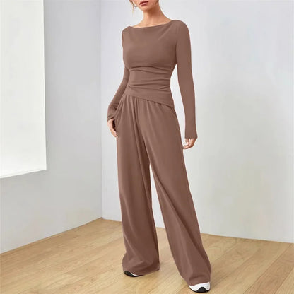 The Flow State Set: Effortless Chic Women's Two-Piece Wide-Leg Ensemble