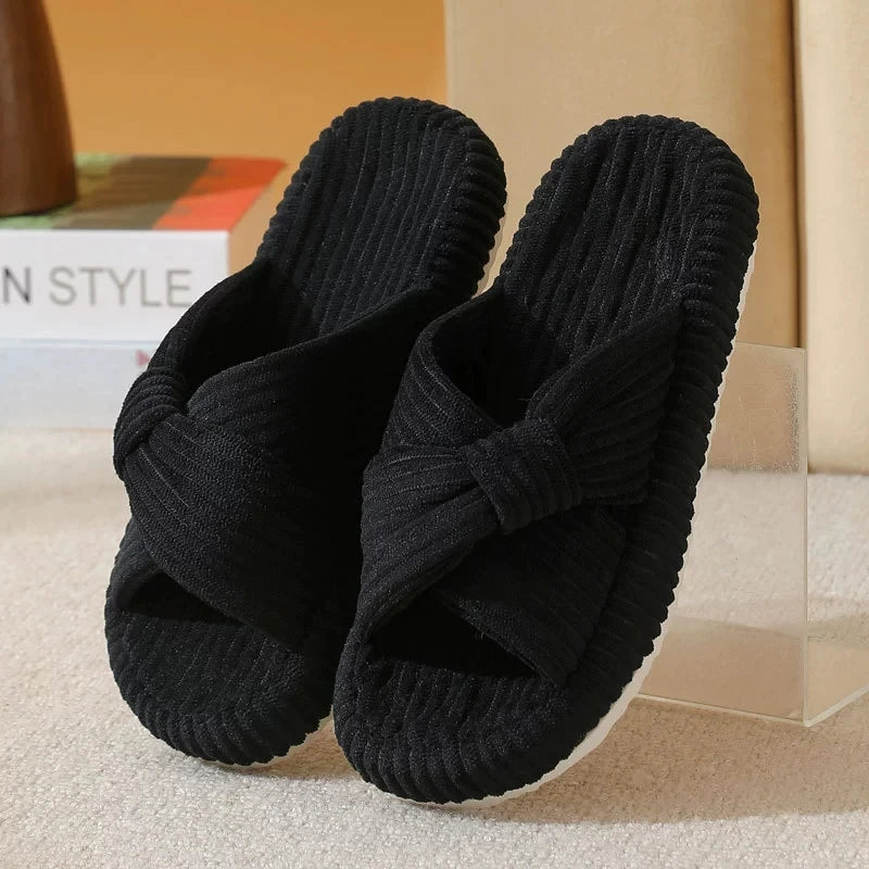 Women's Corduroy Cross Strap Home Slippers