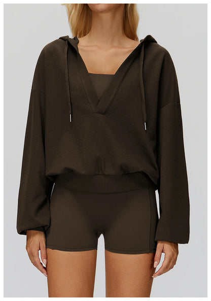 Women's Deep-V Sweatshirt Sports Top | Loose Fit Yoga & Running Sweatshirt