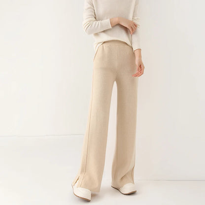 Women's Wide Leg Merino Wool Trousers | Knitted Soft Warm Pants