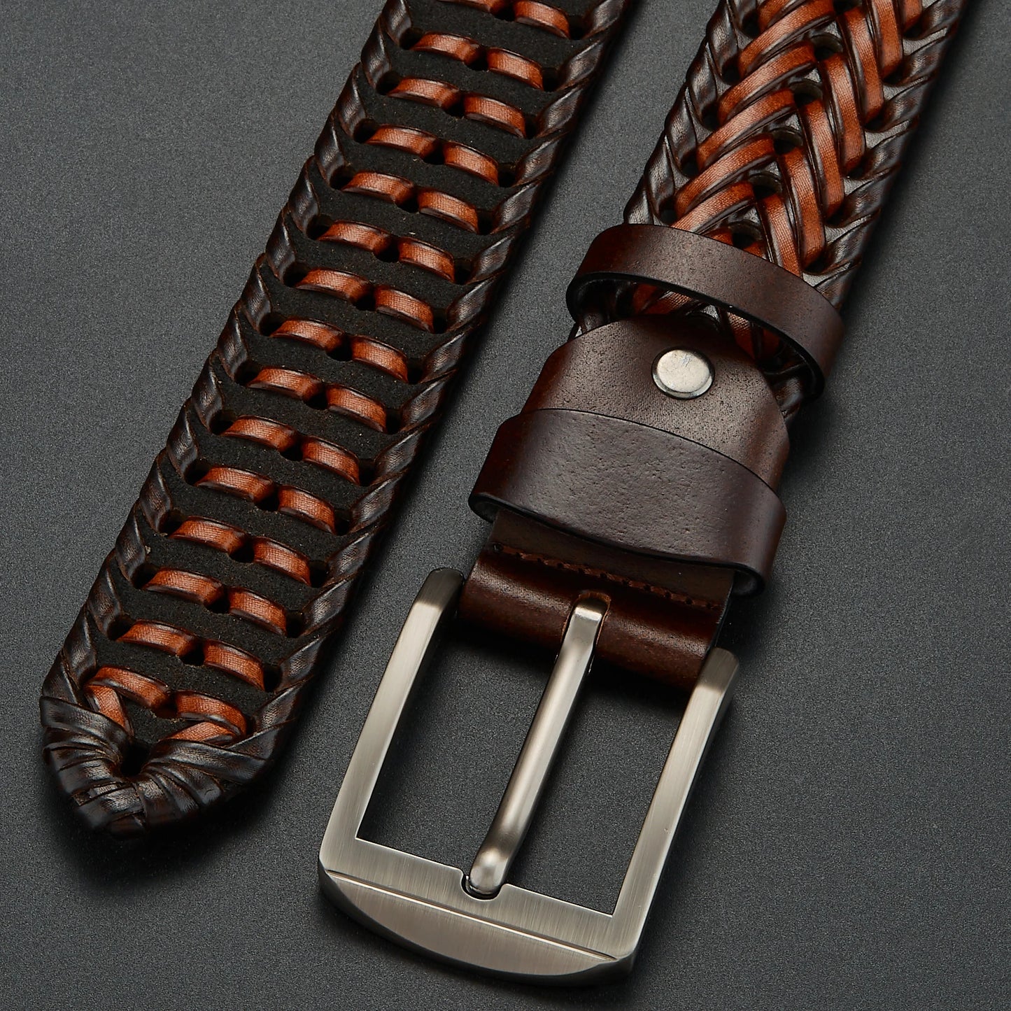 Men's Genuine Leather Braided Belt