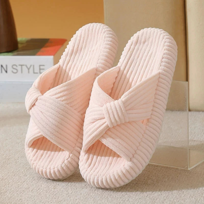 Women's Corduroy Cross Strap Home Slippers