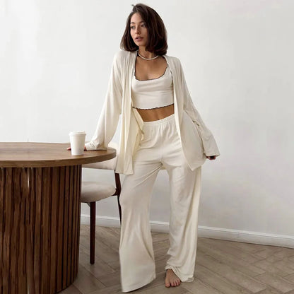 The Luxe Lounge Edit: Women's Fluid Knit 3-Piece Sleepwear Loungewear Set