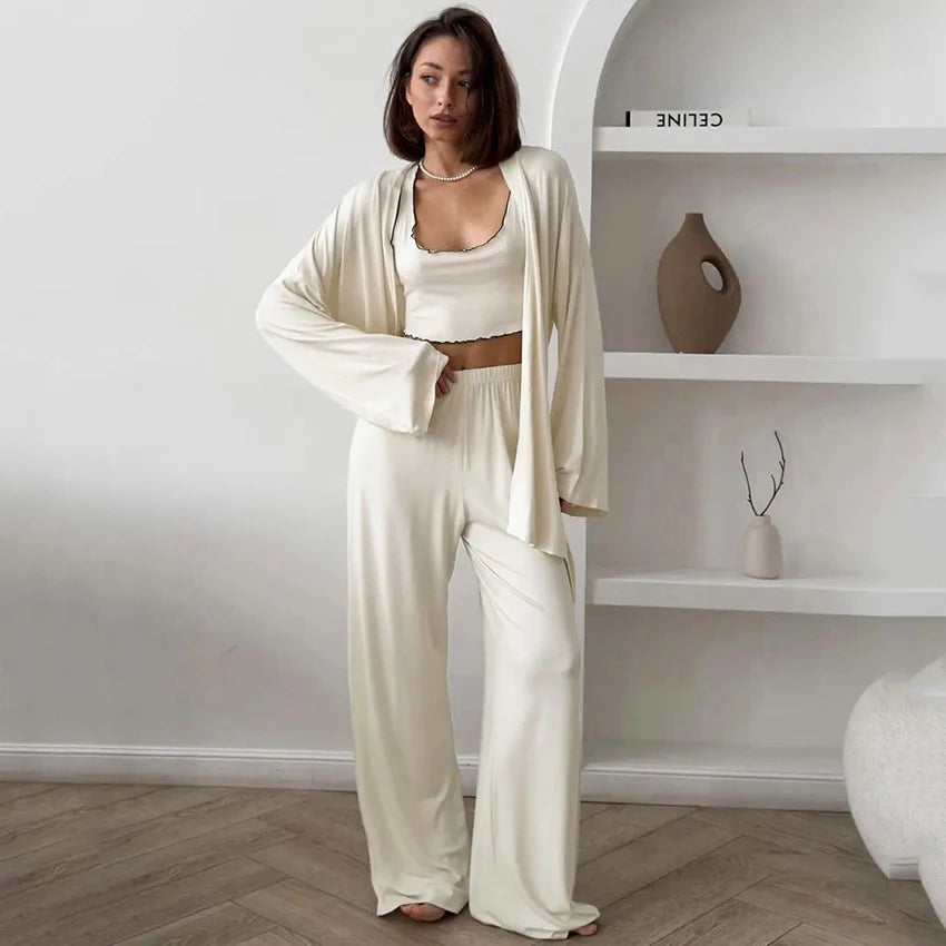 The Luxe Lounge Edit: Women's Fluid Knit 3-Piece Sleepwear Loungewear Set