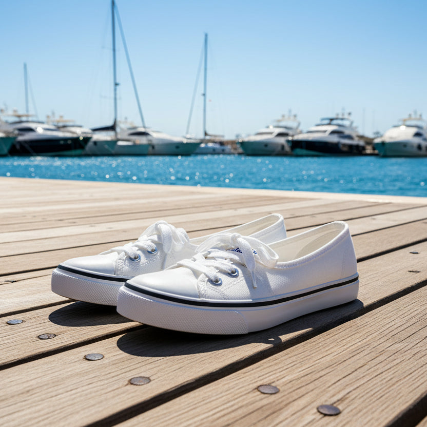 White sneakers with White soles in sunny Croatia.