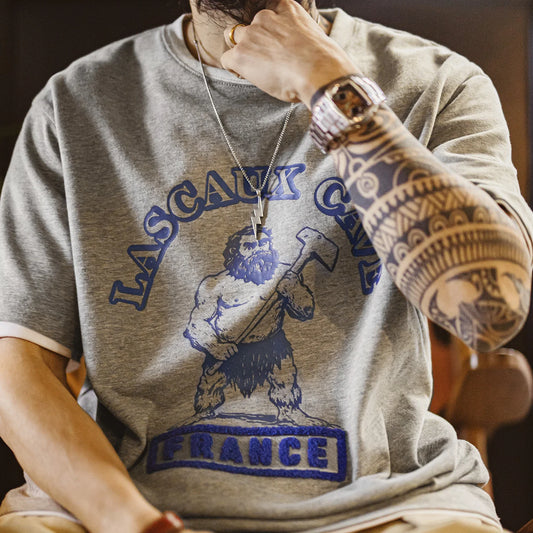 MADEN "Lascaux Cave" Amekaji Knit Tee – A Paleolithic Homage to Retro Summer Style