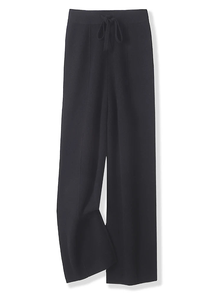 The Premium Merino Wool Trousers | Wide Leg Knit Cashmere-Feel Pants