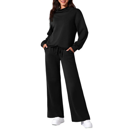 The Effortless Chic Women's Co-ord Set: High-Neck Wide-Leg Lounge Set