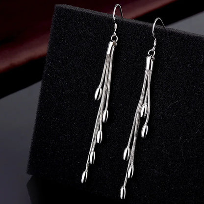 Oval Bead Tassel earrings in Sterling Silver