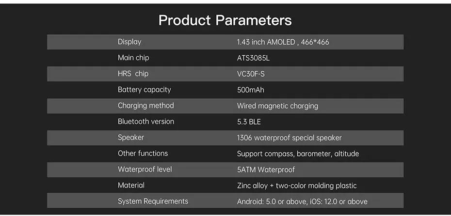 Men's T-Rex 3 GPS Smartwatch - 1.43" AMOLED, 5ATM Waterproof, Fitness Tracker for Men