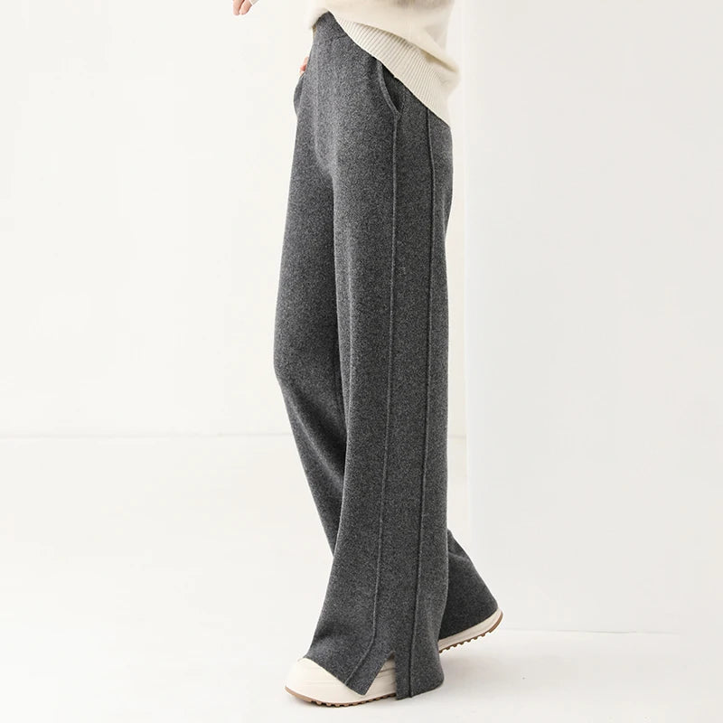 Women's Wide Leg Merino Wool Trousers | Knitted Soft Warm Pants