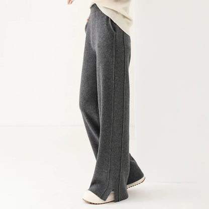 Women's Wide Leg Merino Wool Trousers | Knitted Soft Warm Pants