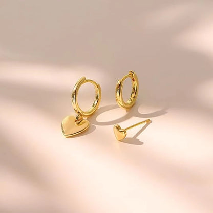 Heart Stud Hoop Earrings Set