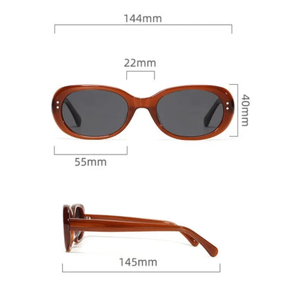Brown sunglasses with measurements on a white background, featuring the brand 'YANFU'.