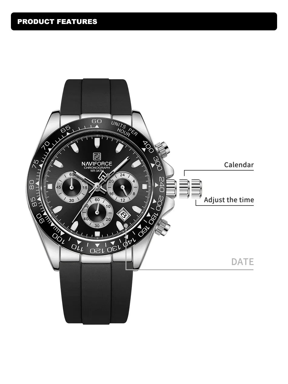 The Apex Men's Chrono Quartz Movement Watch : NAVIFORCE NF8054 Racing Speed Watch