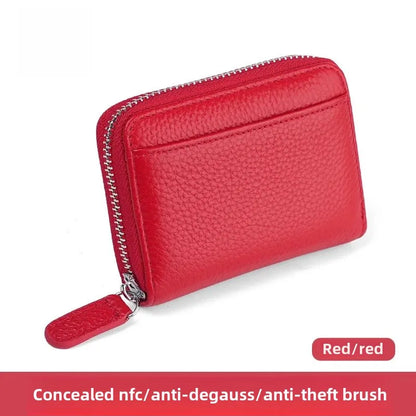 The Minimalist's Luxe: Top Grain Leather Accordion Zip Purse | RFID Blocking Card Holder Wallet