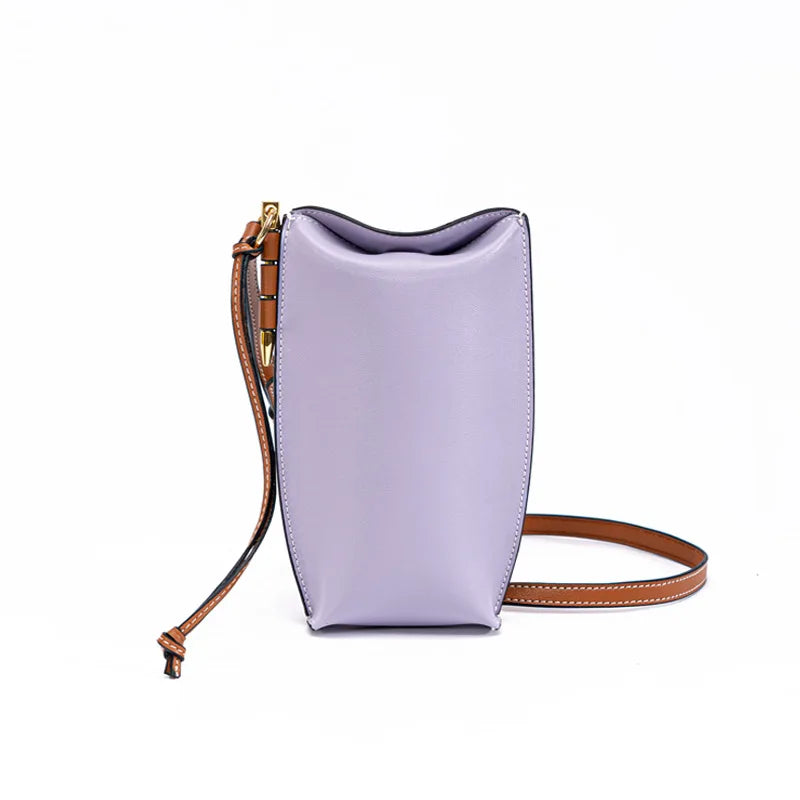 Women's Genuine leather bucket Mobile bag
