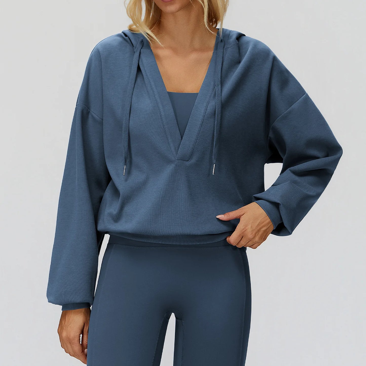 Women's Deep-V Sweatshirt Sports Top | Loose Fit Yoga & Running Sweatshirt