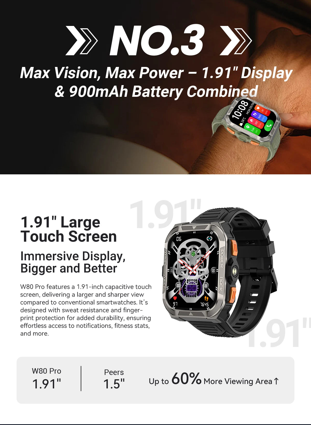 Blackview W80 Pro Rugged Smart Watch - GPS, Compass 2.0, Long Battery Life & IP68