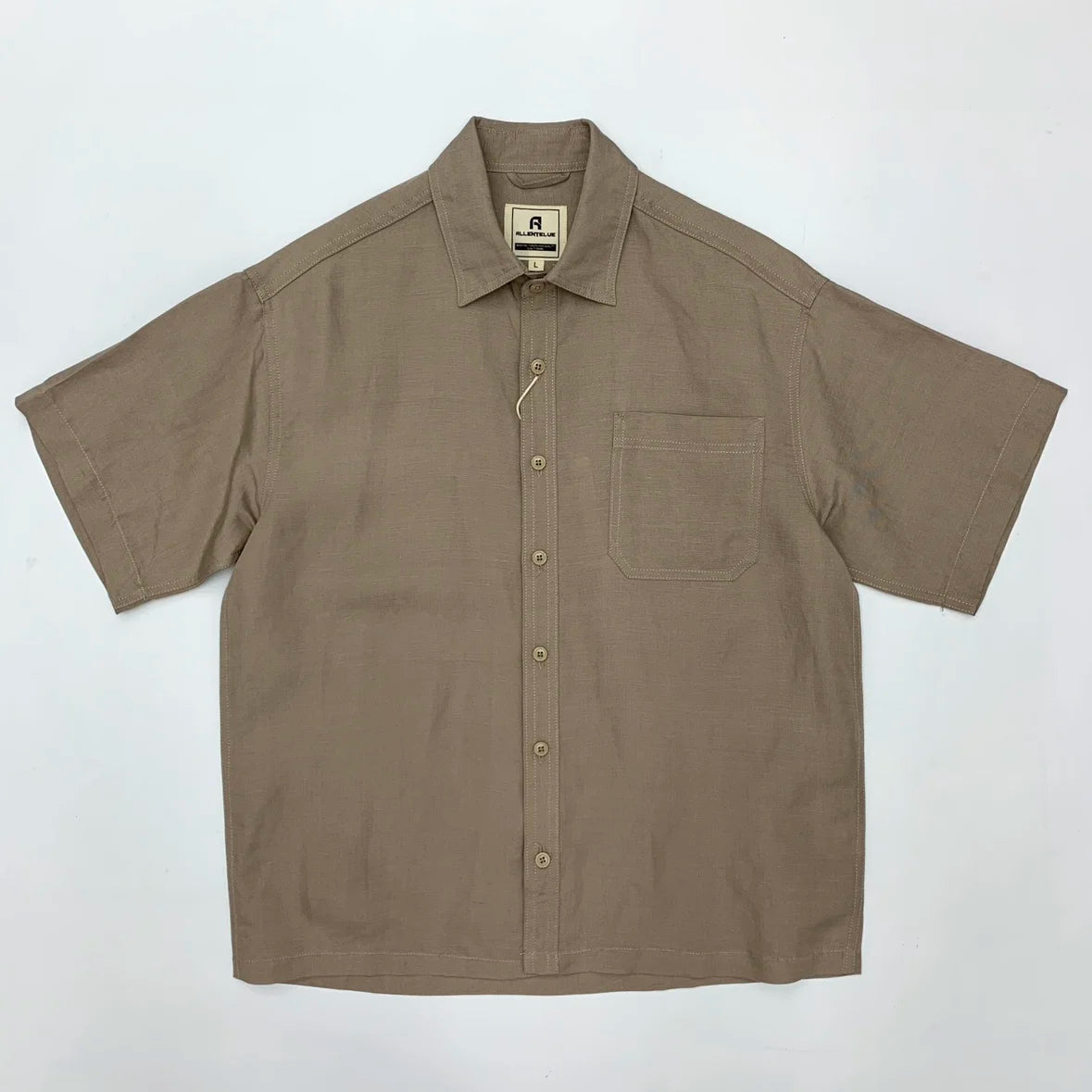 Brown short-sleeve shirt with a collar on a white background