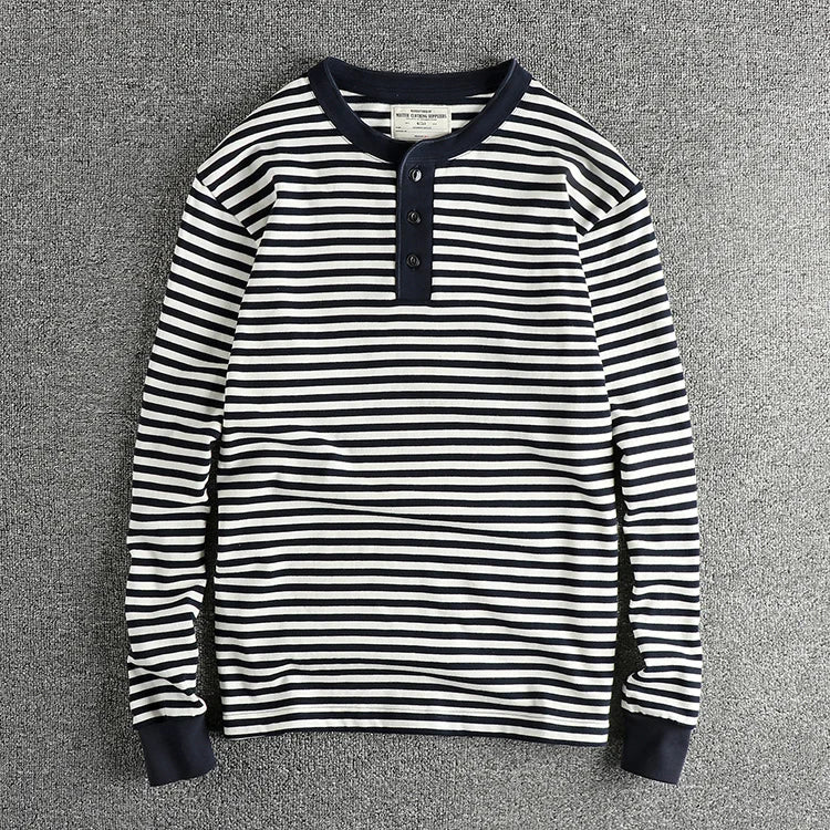 The Mariner's Heir: American Retro Men's Heavyweight Striped Henley