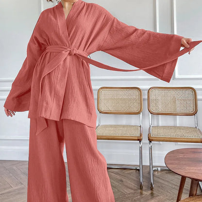 The Kinfolk Women's Kimono Home Luxury Sleepwear Set: Elevated Comfort in 100% Cotton Crepe