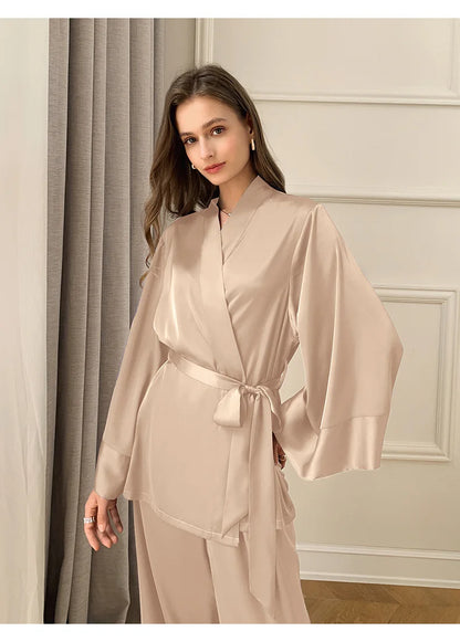 Women's Silky Satin Pyjama Set | Elegant Kimono Wrap Loungewear