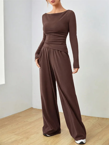 The Flow State Set: Effortless Chic Women's Two-Piece Wide-Leg Ensemble