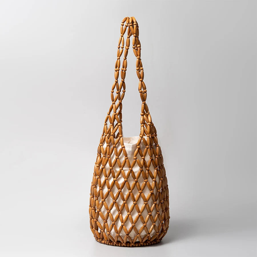 The Talitha Wooden Beaded Bucket Bag