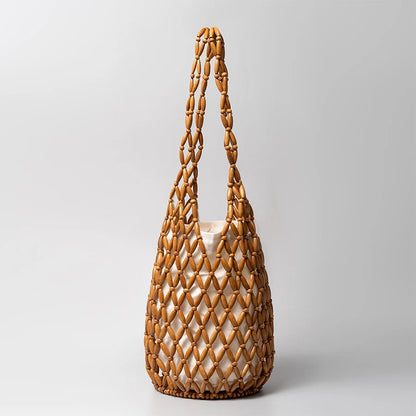 The Talitha Wooden Beaded Bucket Bag