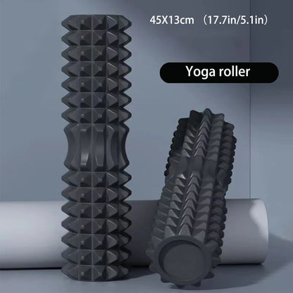 Yoga roller with textured design on a gray background