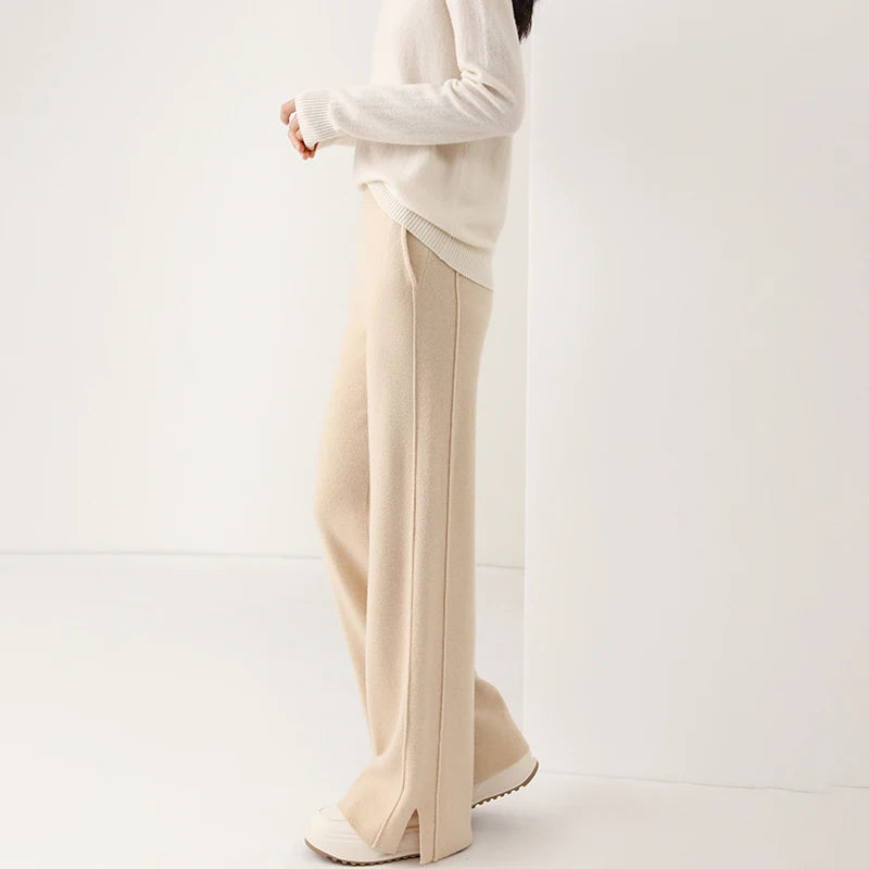 Women's Wide Leg Merino Wool Trousers | Knitted Soft Warm Pants