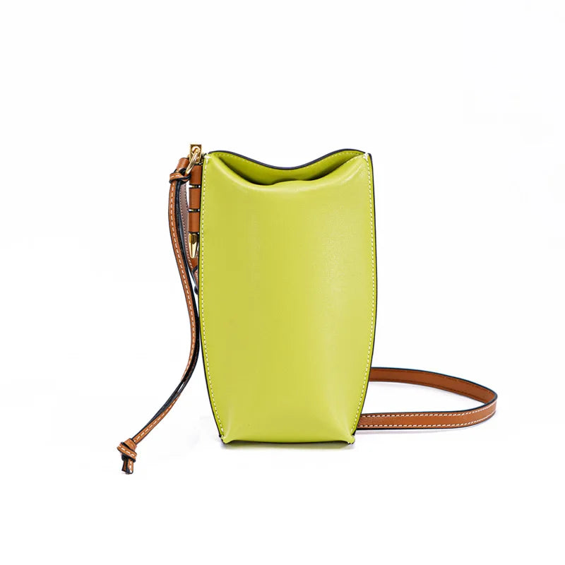 Women's Genuine leather bucket Mobile bag