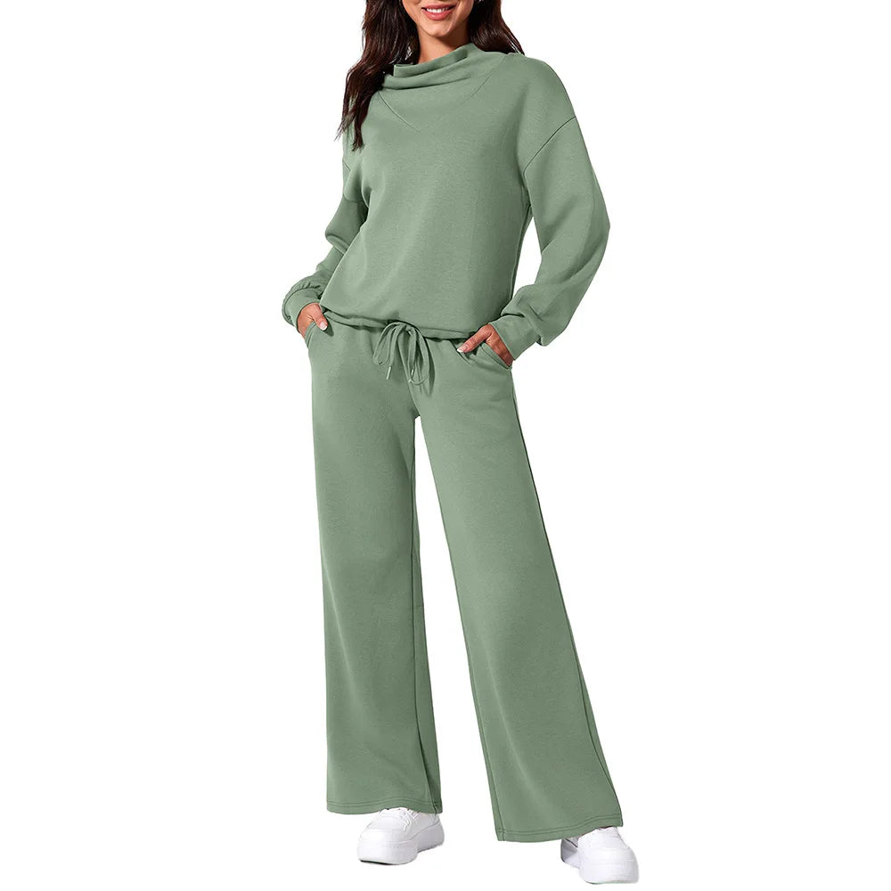 The Effortless Chic Women's Co-ord Set: High-Neck Wide-Leg Lounge Set