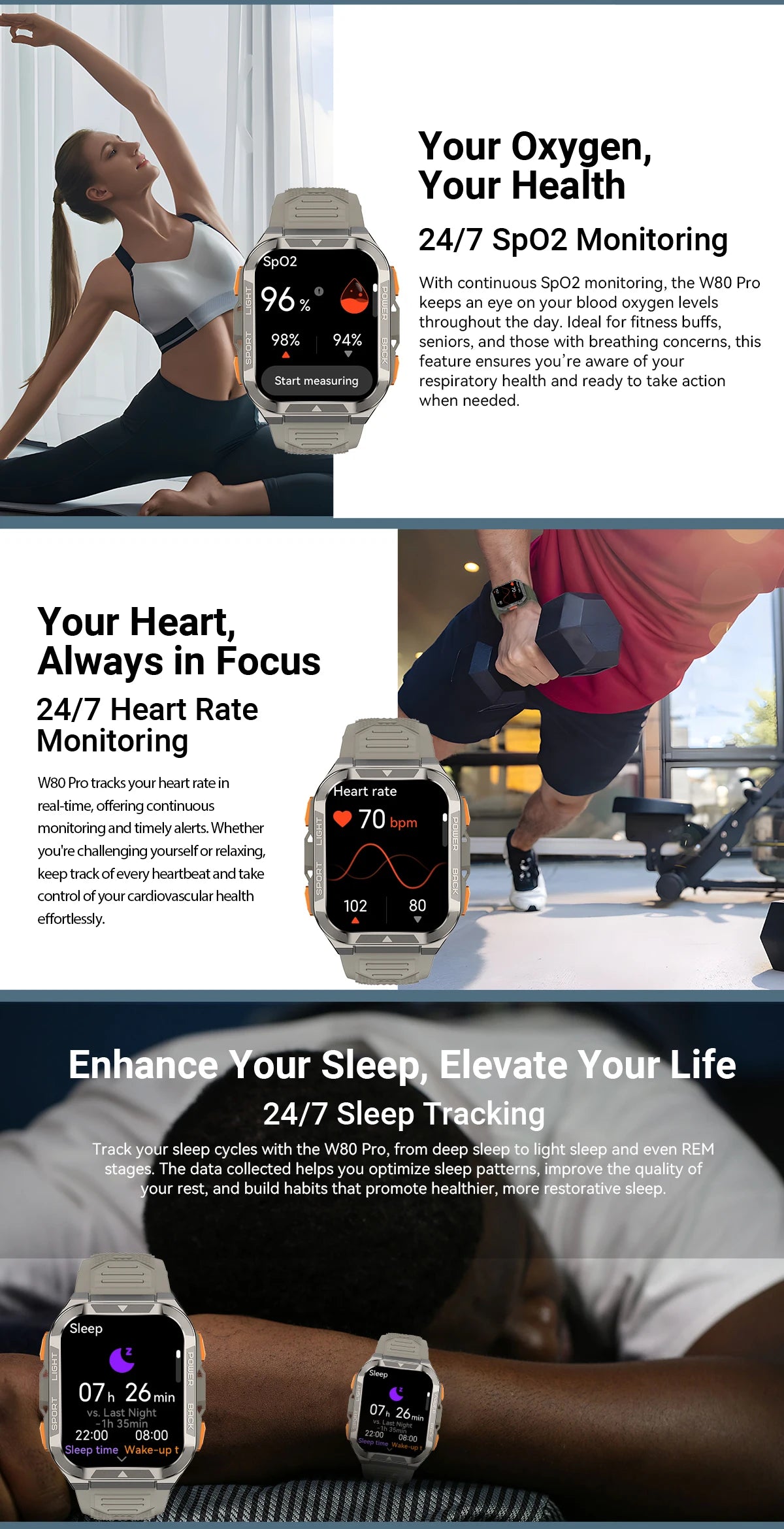 Blackview W80 Pro Rugged Smart Watch - GPS, Compass 2.0, Long Battery Life & IP68