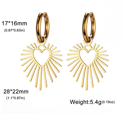 Geometric Heart Sun Pendant Drop Earrings