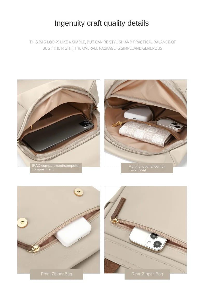 Minimalist Women's Laptop Backpack - Waterproof, Anti-Theft, & Elegant School/Work Daypack