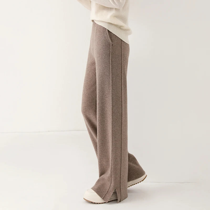 Women's Wide Leg Merino Wool Trousers | Knitted Soft Warm Pants