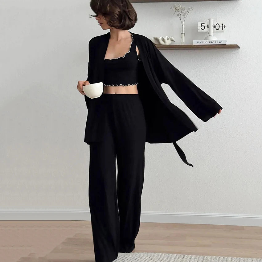 The Luxe Lounge Edit: Women's Fluid Knit 3-Piece Sleepwear Loungewear Set