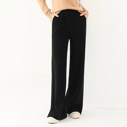 Women's Wide Leg Merino Wool Trousers | Knitted Soft Warm Pants