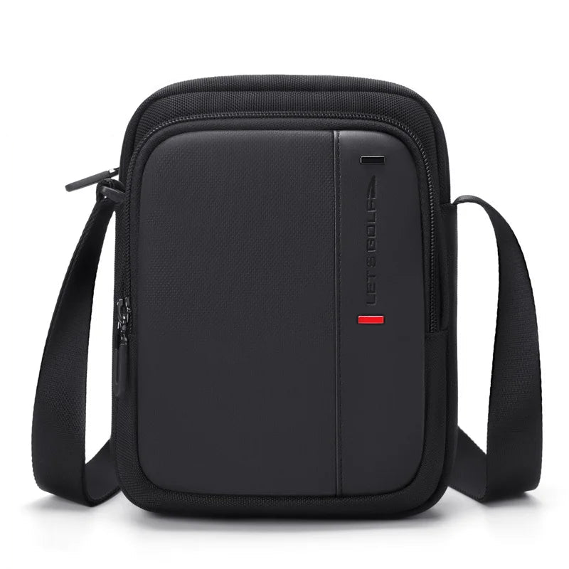 Black crossbody bag with visible brand logo on a white background