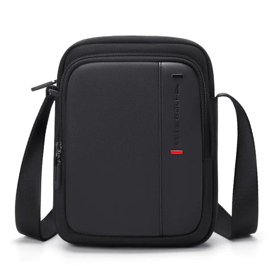 Black crossbody bag with visible brand logo on a white background