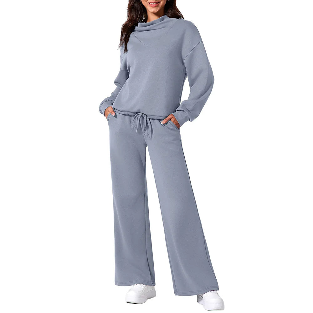 The Effortless Chic Women's Co-ord Set: High-Neck Wide-Leg Lounge Set